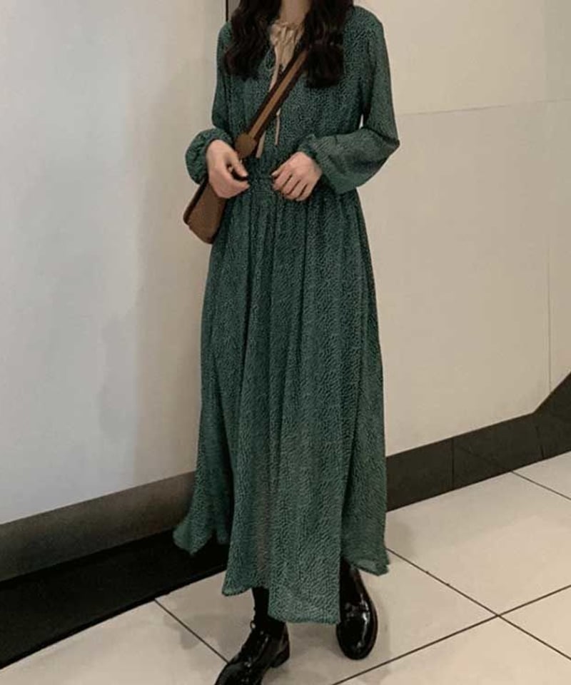 即納】マイクロドット シフォンワンピース グリーン 21815-23 | KISHIKA