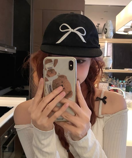 【予約販売】リボン刺繍キャップ CAP #ブラック