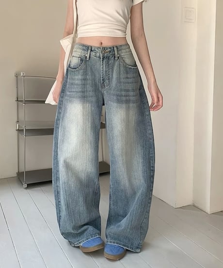 【予約販売】ビンテージウォッシュ バレルデニムパンツ