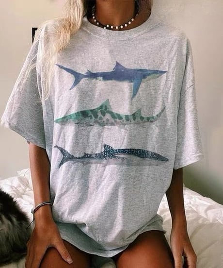 【予約販売】 oversizeシャークプリントTシャツ