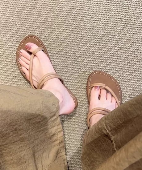 【予約販売】フレンチストラップフラットトゥサンダル#ブラック