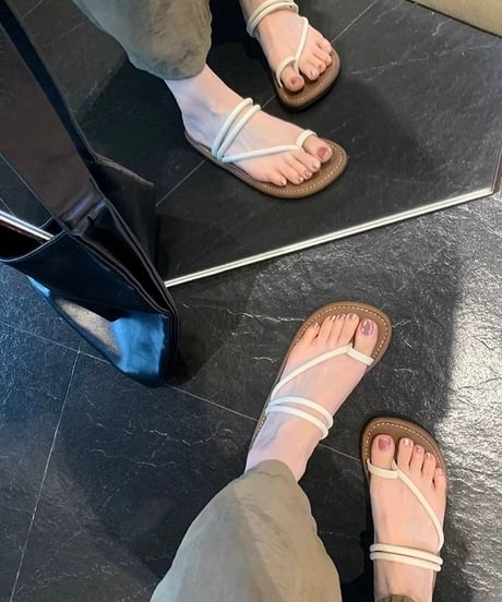 【予約販売】フレンチストラップフラットトゥサンダル#ブラック