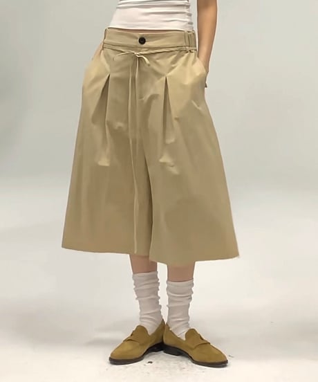 【予約販売】タック8分丈フリンジハーフパンツ #ベージュ ユニセックス