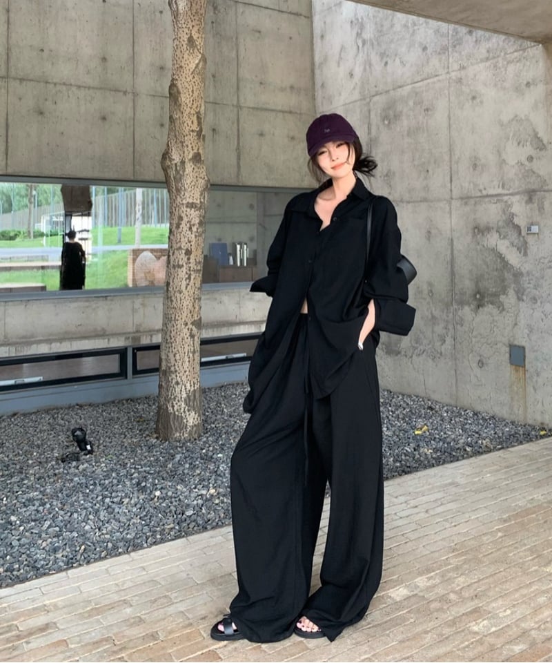 限定OFF【予約販売】ブラックコーデ2点セット オーバーサイズシャツ  