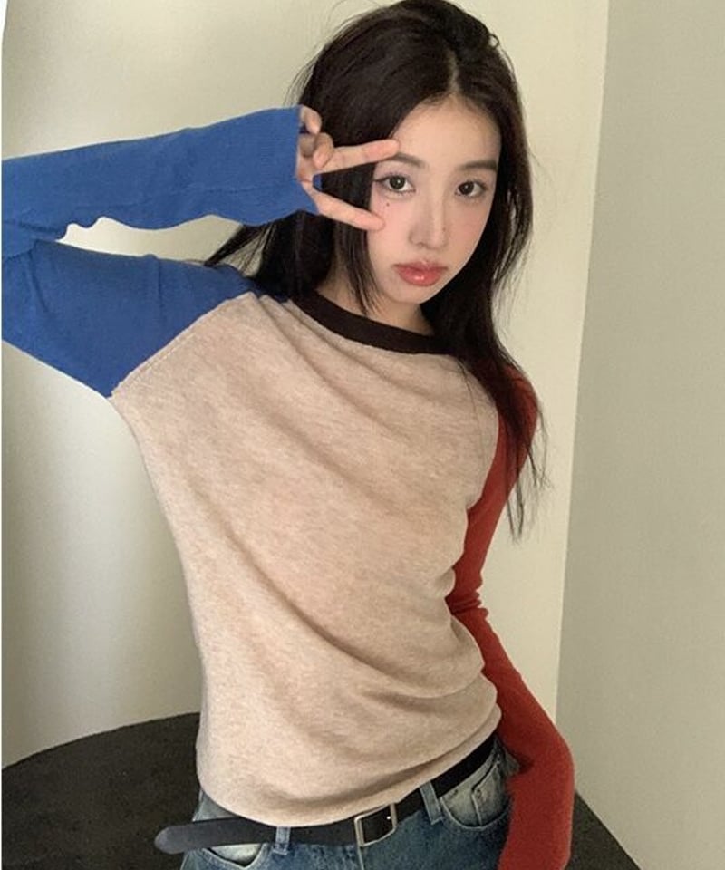 GARDIANO L リメイク ボロニット クレイジーパターン 総柄 グランジ 予約販売】クレイジーパターンラグランニットTシャツ | KISHIKA