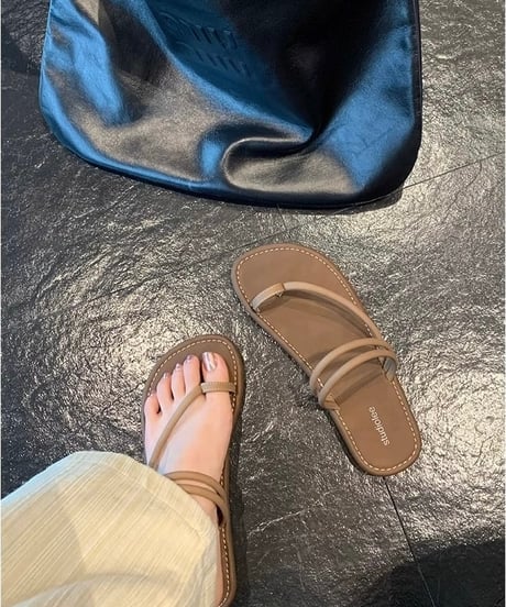 【予約販売】フレンチストラップフラットトゥサンダル#ブラック
