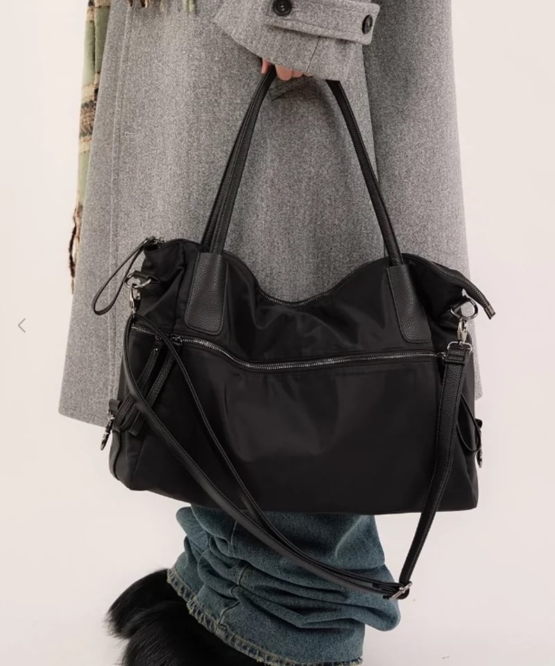 予約販売】大容量ジップデザインショルダーバッグ クロスベルト付