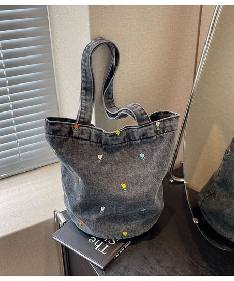 【予約販売】フラワー刺繍デニムトートバッグ
