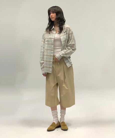 【予約販売】タック8分丈フリンジハーフパンツ #ベージュ ユニセックス