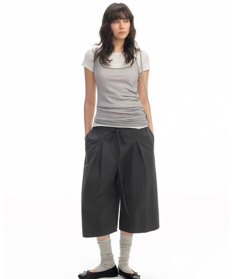 【予約販売】タック8分丈フリンジハーフパンツ #グレー ユニセックス