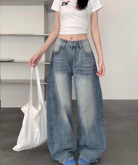 【予約販売】ビンテージウォッシュ バレルデニムパンツ