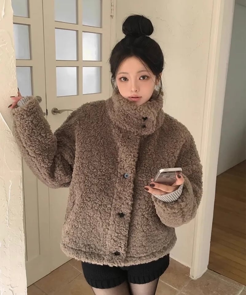 限定OFF【予約販売】ボアフリース スタンドカラージャケット #モカ