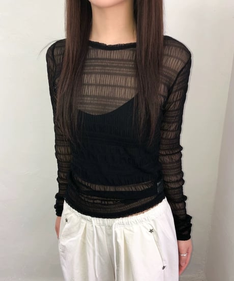 【予約販売】クシュクシュ シアーレース長袖Tシャツ