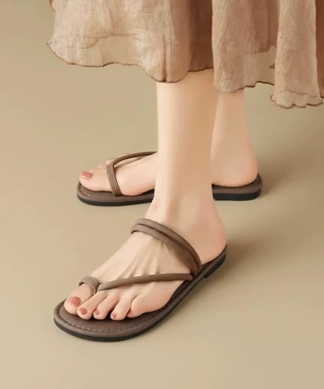 【予約販売】フレンチストラップフラットトゥサンダル#ブラック