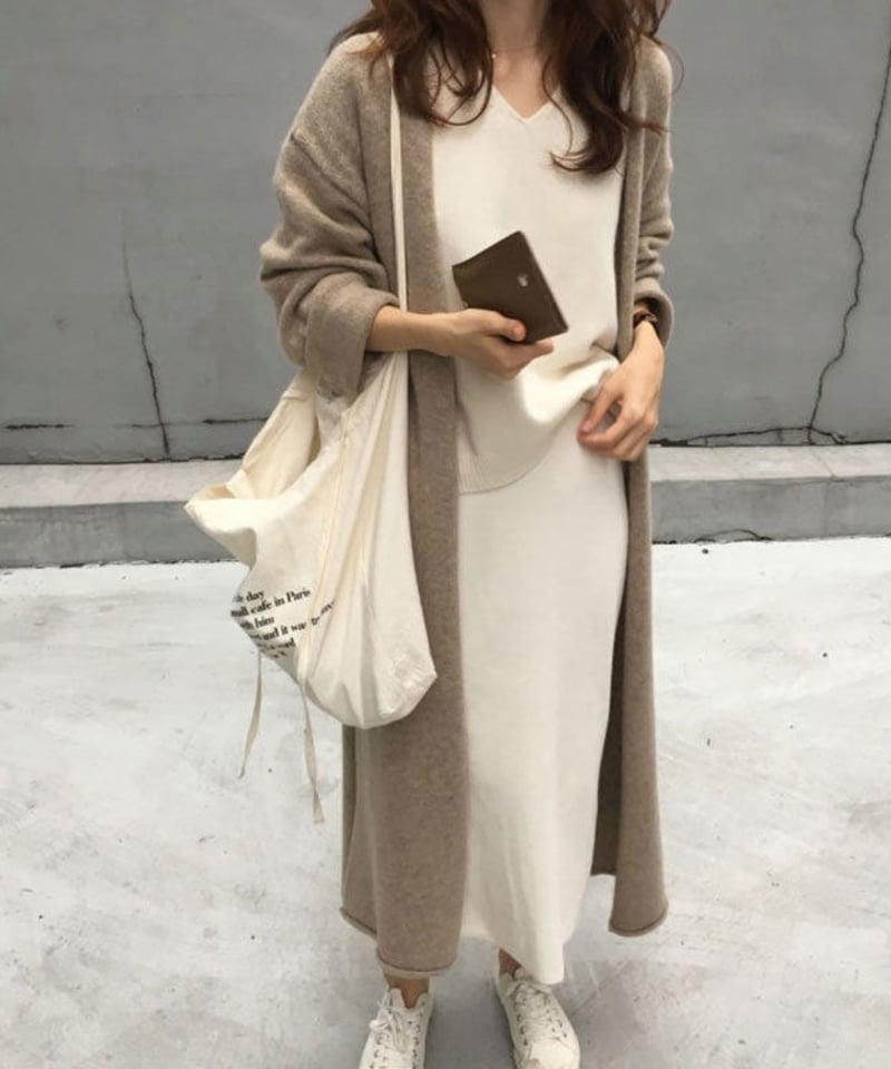 アダワス ロング ガウン カーディガン ニット フリンジ タグ付き F ベージュ ADAWAS(アダワス)の【HPS別注】FRINGE KNIT CARDIGAN通販 | 集英社