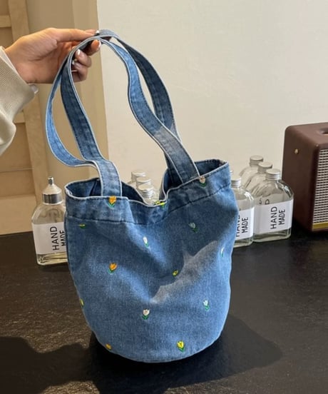 【予約販売】フラワー刺繍デニムトートバッグ