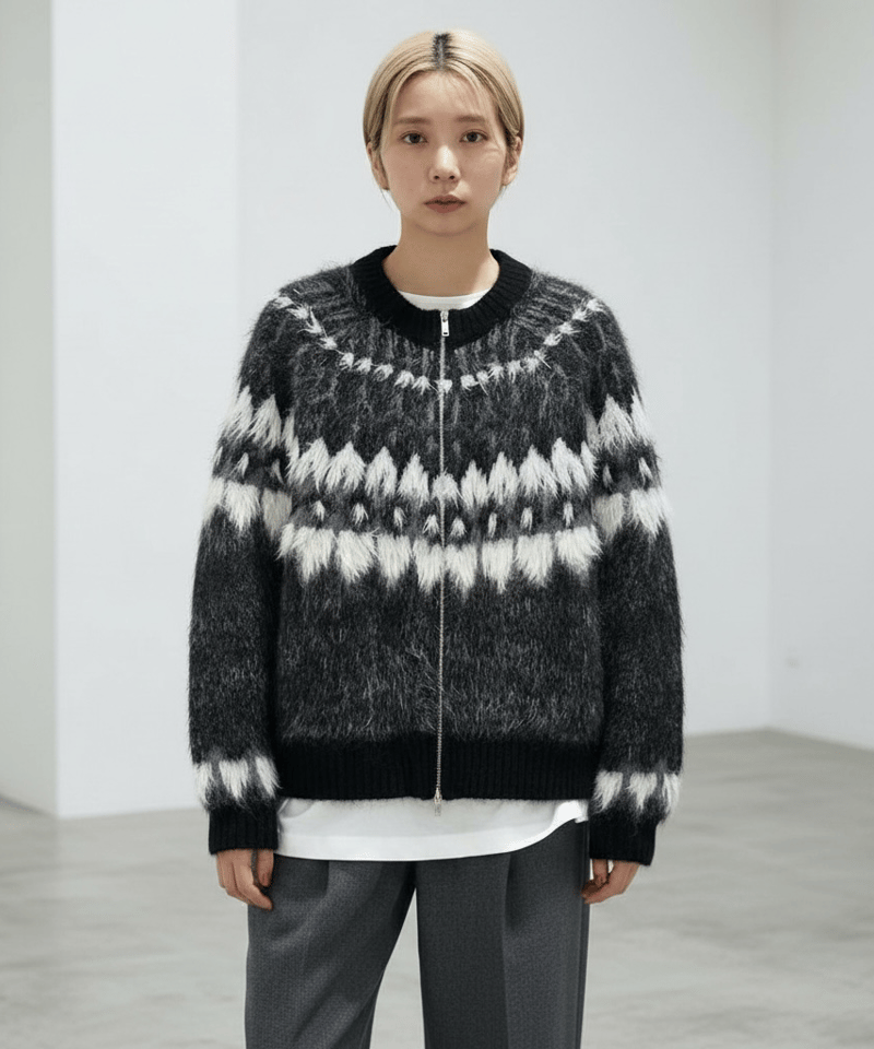 予約販売】アメリカンレトロ ジップアップモヘアニットカーディガン