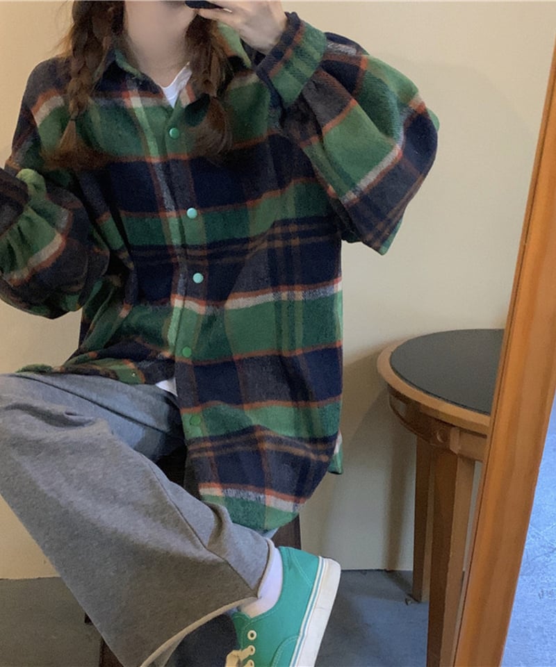 予約販売】チェック起毛シャツジャケット#グリーン | KISHIKA