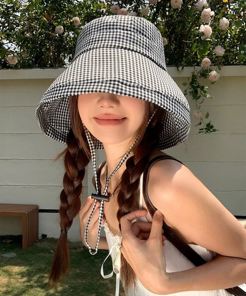 即購可CONP Hat With Tail チェック柄　y2k ハット男女兼用 ポークパイハット 格子柄 メンズ 帽子 チェック柄 大きいサイズ 選べる