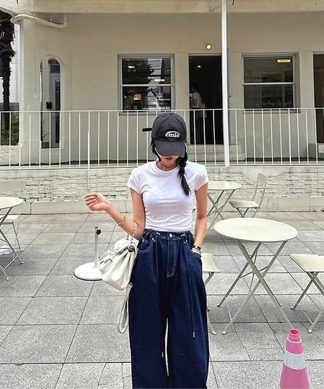 【予約販売】ルーズイージーデニムパンツ#ネイビー
