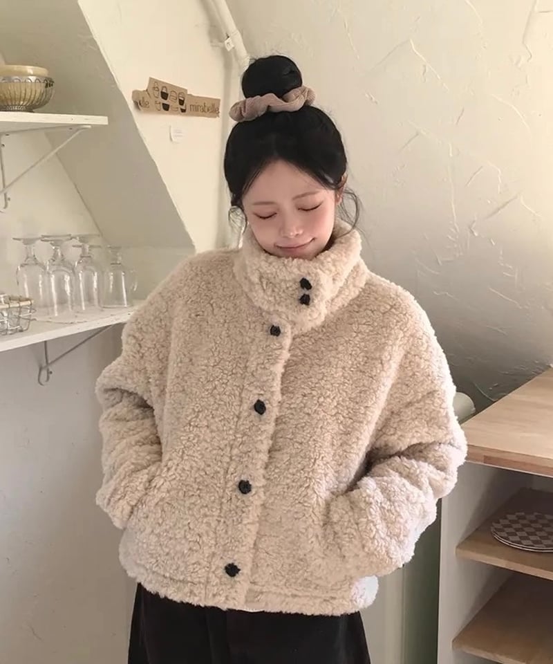 限定OFF【予約販売】ボアフリース スタンドカラージャケット#ベージュ