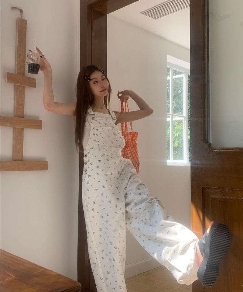 予約販売】花柄サロペットパンツ#ホワイト | KISHIKA