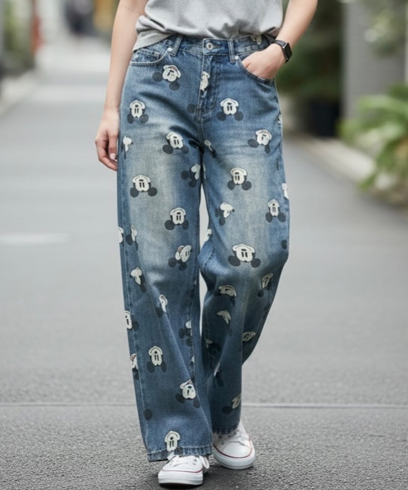 予約販売】ビンテージデザイン ミッキープリントデニムパンツ | KISHIKA