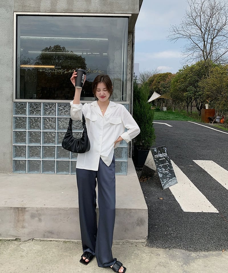予約販売】シルクサテンリラックスパンツ#ネイビー | KISHIKA
