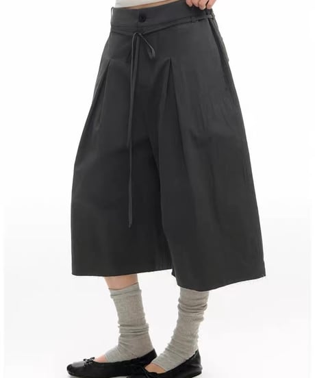 【予約販売】タック8分丈フリンジハーフパンツ #グレー ユニセックス