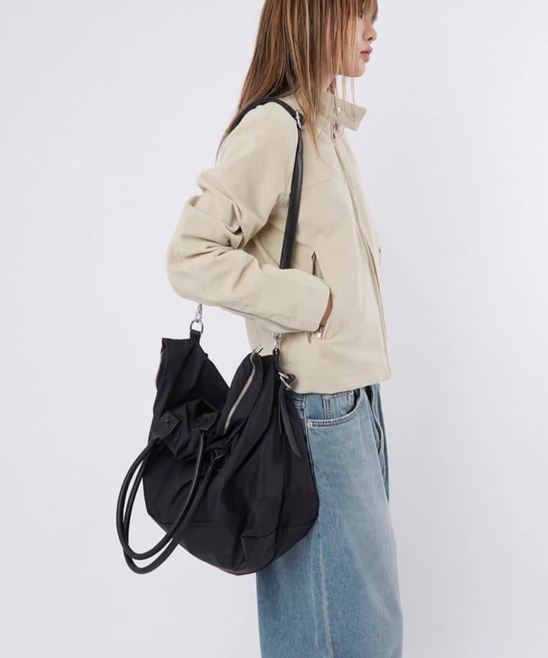 予約販売】大容量PUレザーハンドルナイロントートバッグ ショルダー
