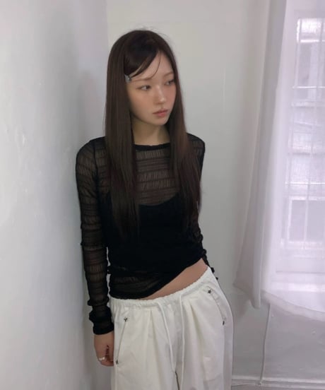 【予約販売】クシュクシュ シアーレース長袖Tシャツ