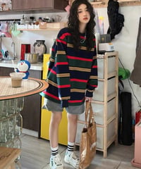 【予約販売】レトロボーダーTシャツ#マルチカラー