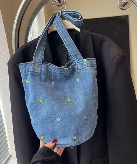 【予約販売】フラワー刺繍デニムトートバッグ