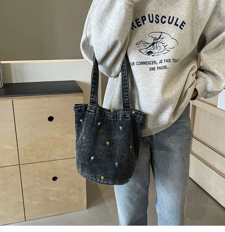 予約販売】フラワー刺繍デニムトートバッグ | KISHIKA
