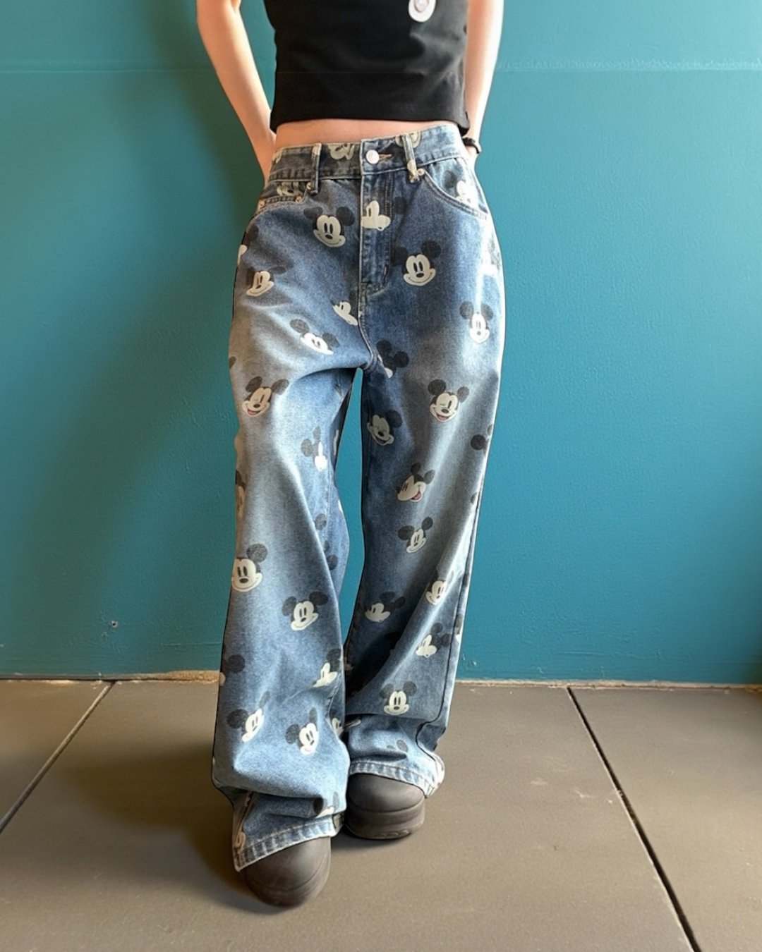 予約販売】ビンテージ加工 ミッキープリントデニムパンツ | KISHIKA