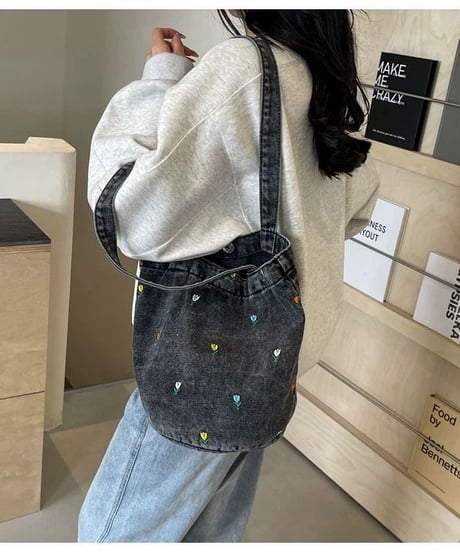 【予約販売】フラワー刺繍デニムトートバッグ