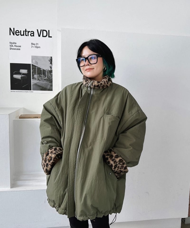 予約販売】リバーシブル レオパード柄ミリタリージャケット #カーキ