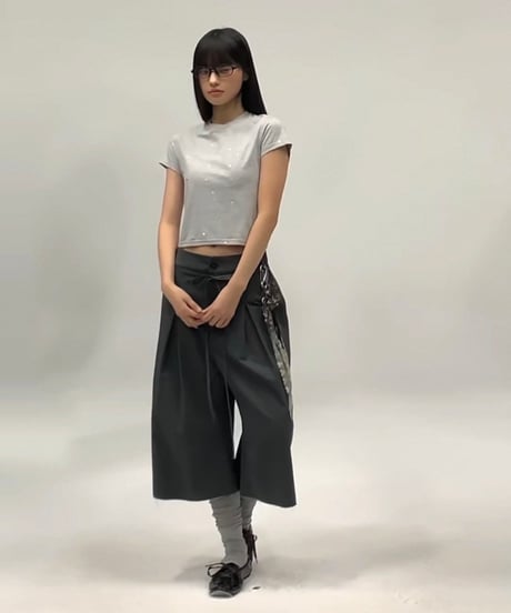 【予約販売】タック8分丈フリンジハーフパンツ #グレー ユニセックス