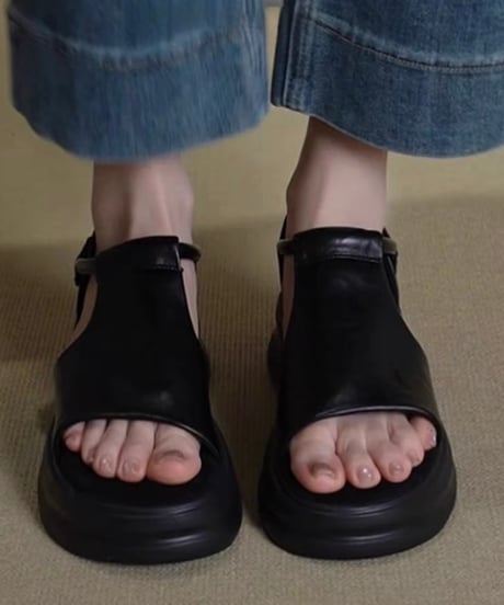 【予約販売】厚底レザーサンダル #ブラック