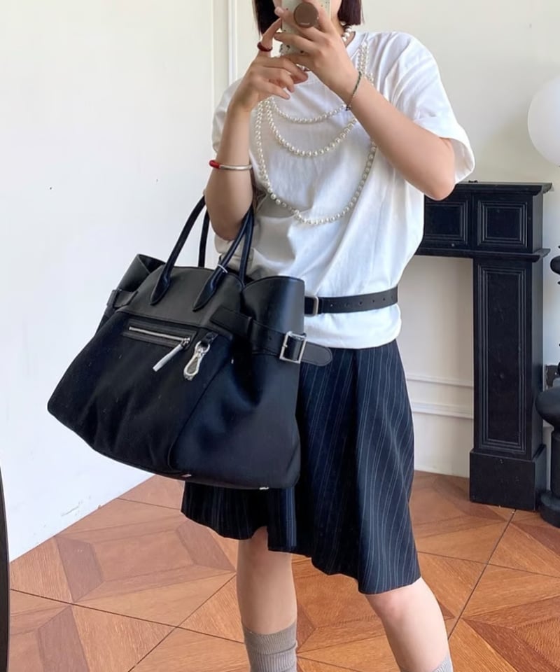 【Lin-ku】美品リンク 『極』 ボストン ナイロン×レザー 大容量 ネイビー 予約販売】大容量PUレザー&ナイロンコンビ ボストンバッグ | KISHIKA