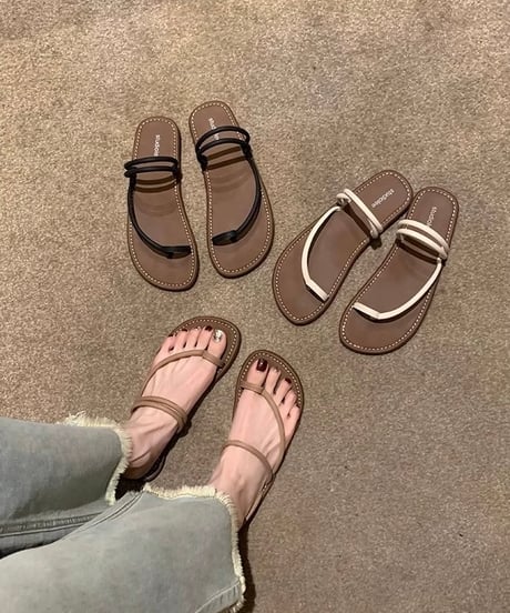 【予約販売】フレンチストラップフラットトゥサンダル#ブラック
