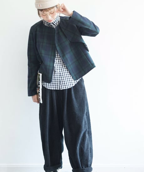 BLCK FRIDAY SALE【即納】チェック柄ノーカラージャケット