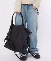 【予約販売】大容量PUレザーハンドルナイロントートバッグ ショルダーベルト付