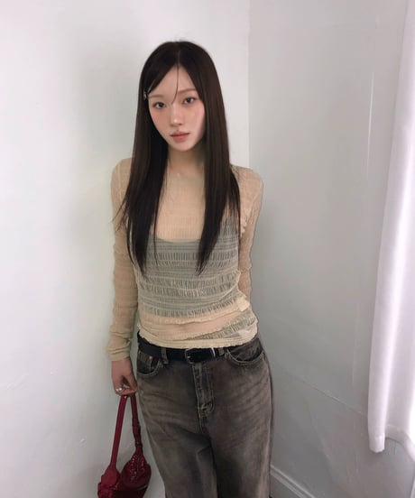 【予約販売】クシュクシュ シアーレース長袖Tシャツ