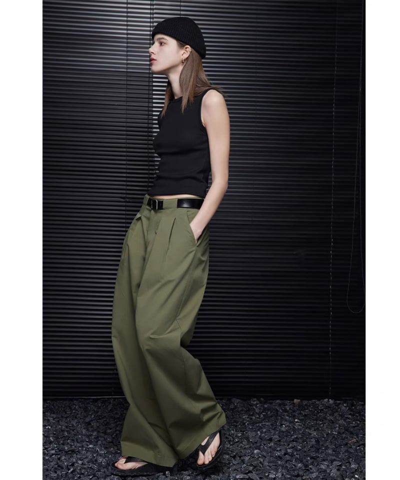 24ss【予約販売】ワークワイドタックパンツ#カーキ | KISHIKA 