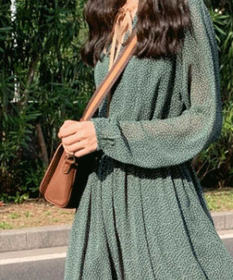 即納】マイクロドット シフォンワンピース グリーン 21815-23 | KISHIKA