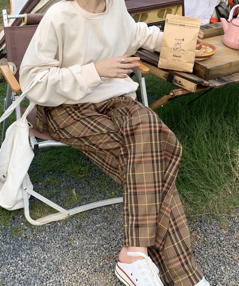 即納】レトロチェック柄パンツ ベルト付 | KISHIKA