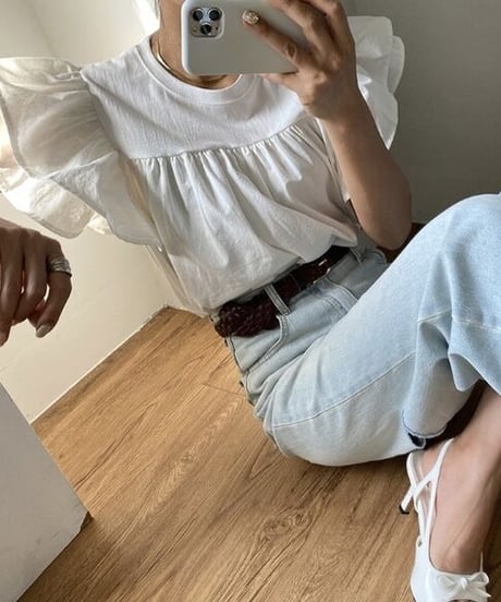 【予約販売】フリルスリーブTOPS#ホワイト
