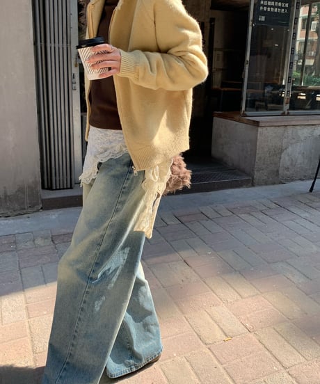 【予約販売】ビンテージウォッシュワイドデニムパンツ
