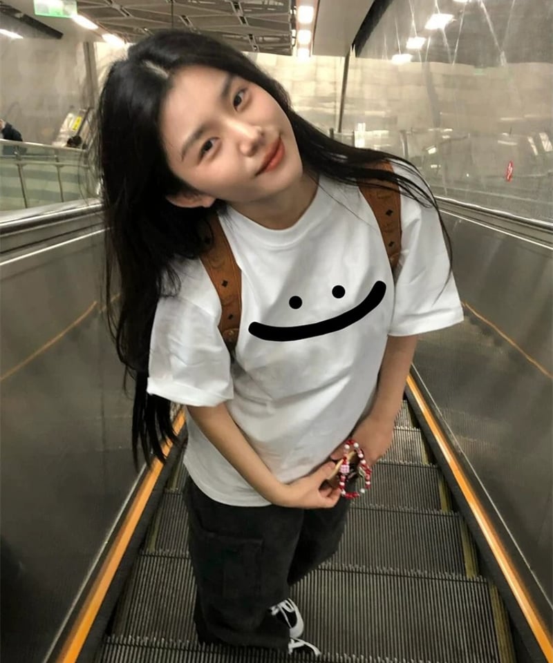 KAPITAL / キャピタル | コットン スマイルプリント Tシャツ | L | ブラック | レディース KAPITAL - KAPITAL / キャピタル | コットン スマイルプリント Tシャツ